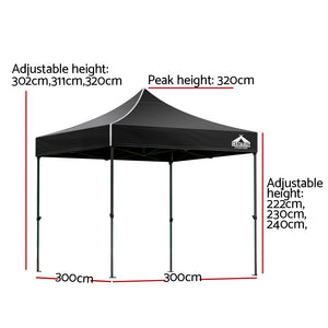Gazebo Pop Up Marquee | 3x3 | Folding | 500D | Wedding Tent | Base Pod | Black