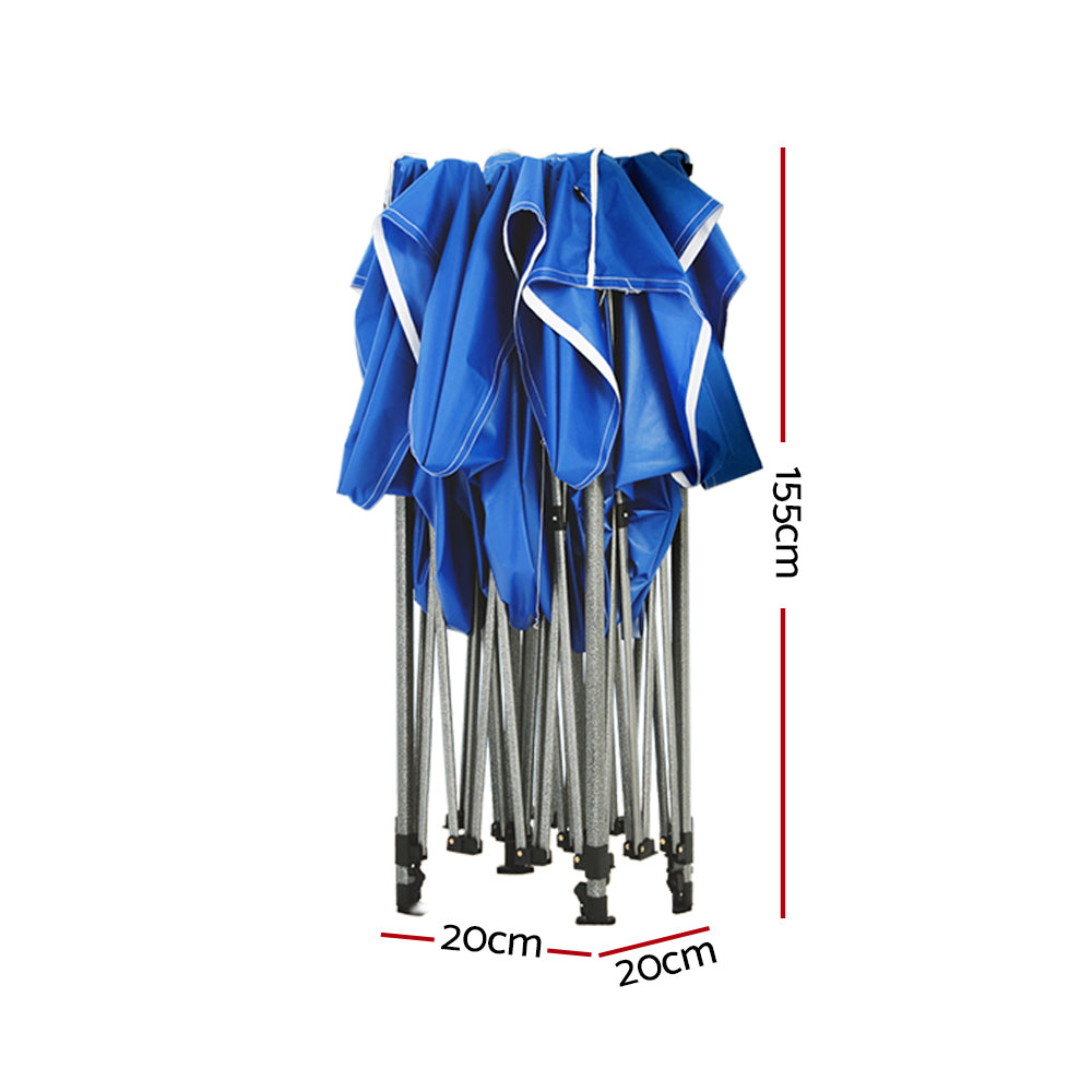 Gazebo Pop Up | 3x3m | w/Base Podx4 | Marquee Folding Outdoor Wedding Camping Tent | Shade Canopy | Blue