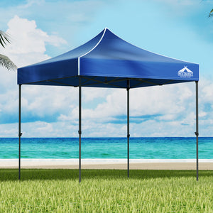 Gazebo Pop Up | 3x3m | w/Base Podx4 | Marquee Folding Outdoor Wedding Camping Tent | Shade Canopy | Blue
