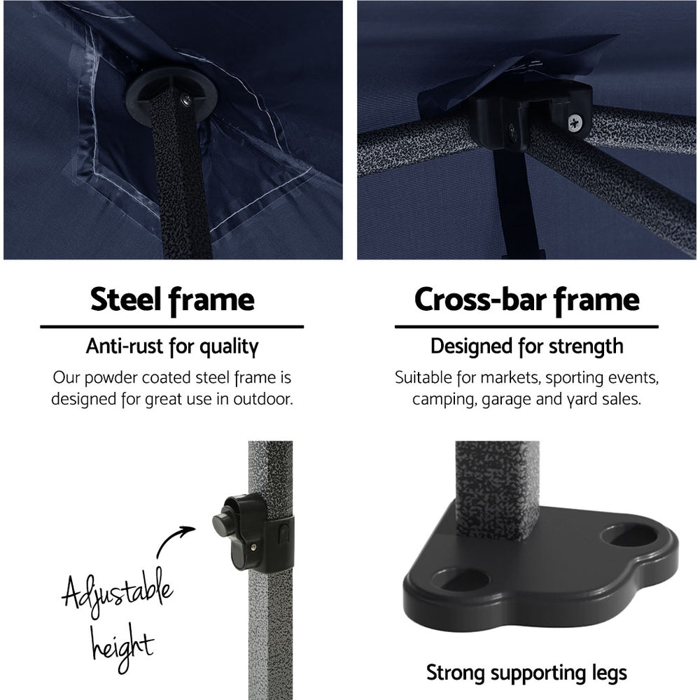 Gazebo Pop Up Marquee | 3x3m | Folding Tent | Wedding Outdoor Camping | Canopy Gazebos | Shade | Navy