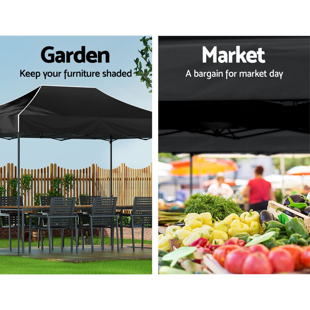 Gazebo Pop Up Marquee | 3x4.5 | Folding Tent | 500D | Wedding Camping | Black