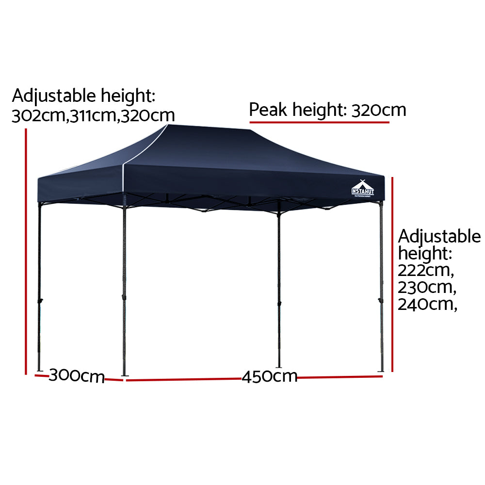 Gazebo Pop Up Marquee | 3x4.5m | Folding Tent | Camping | 500D Oxford | Navy
