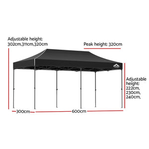 Gazebo Pop Up Marquee | 3x6 | Folding Tent | Wedding | 500D | Camping | Black