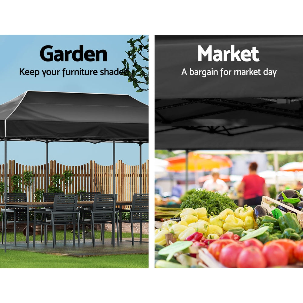 Gazebo Pop Up Marquee | 3x6 | Folding Tent | Wedding | 500D | Camping | Black