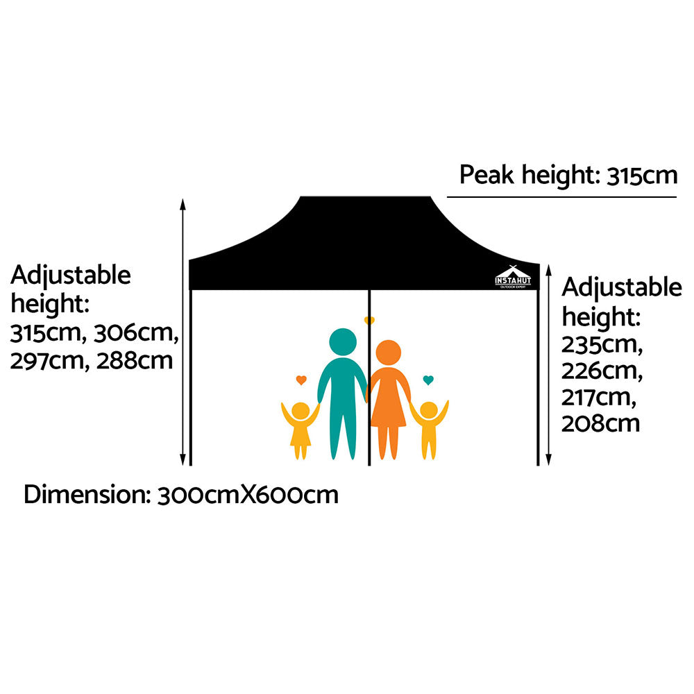Gazebo Pop Up Marquee | 3x6m | Folding Outdoor | 500D Tent Base Pod | Black