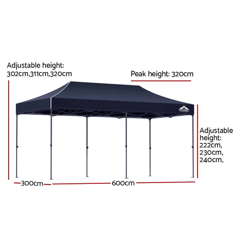 Gazebo Pop Up | 3x6m | w/Base Podx4 | Marquee Folding Outdoor Wedding Camping Tent | Shade Canopy | Navy