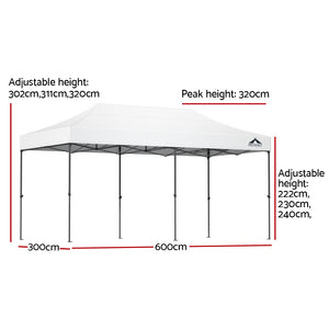 Gazebo Pop Up Marquee | 3x6 | Folding Tent | Wedding | 500D Oxford Fabric | White