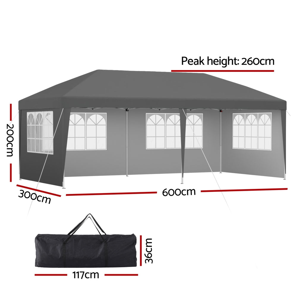 Instahut Gazebo | 3x6m | Pop Up Marquee Tent | Wedding Party Outdoor Canopy | Grey