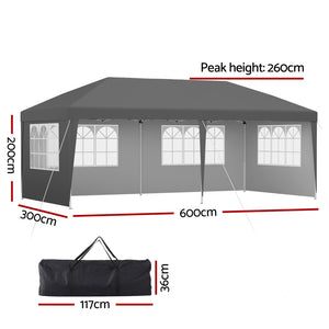 Instahut Gazebo | 3x6m | Pop Up Marquee Tent | Wedding Party Outdoor Canopy | Grey