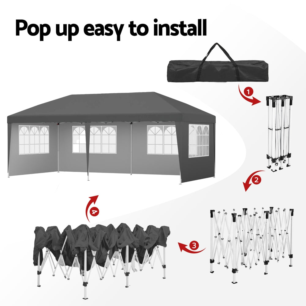 Instahut Gazebo | 3x6m | Pop Up Marquee Tent | Wedding Party Outdoor Canopy | Grey