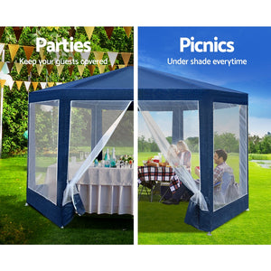 Gazebo | 2x2m | Marquee Wedding Party Tent | Outdoor Camping | Mesh Wall | Canopy Shade | Gazebos | Navy