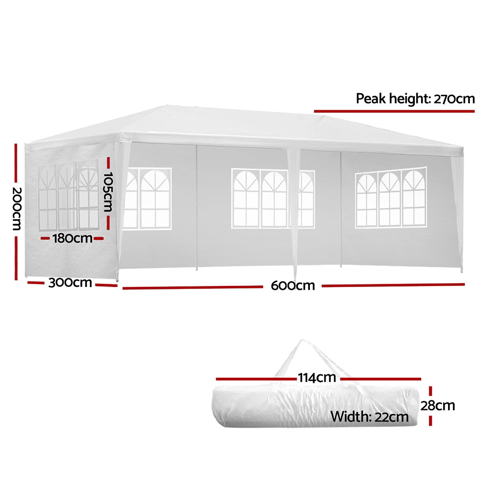 Gazebo | 3x6m | Marquee | Wedding Party Tent | Outdoor Camping | Side Wall Canopy | 4 Panel | White