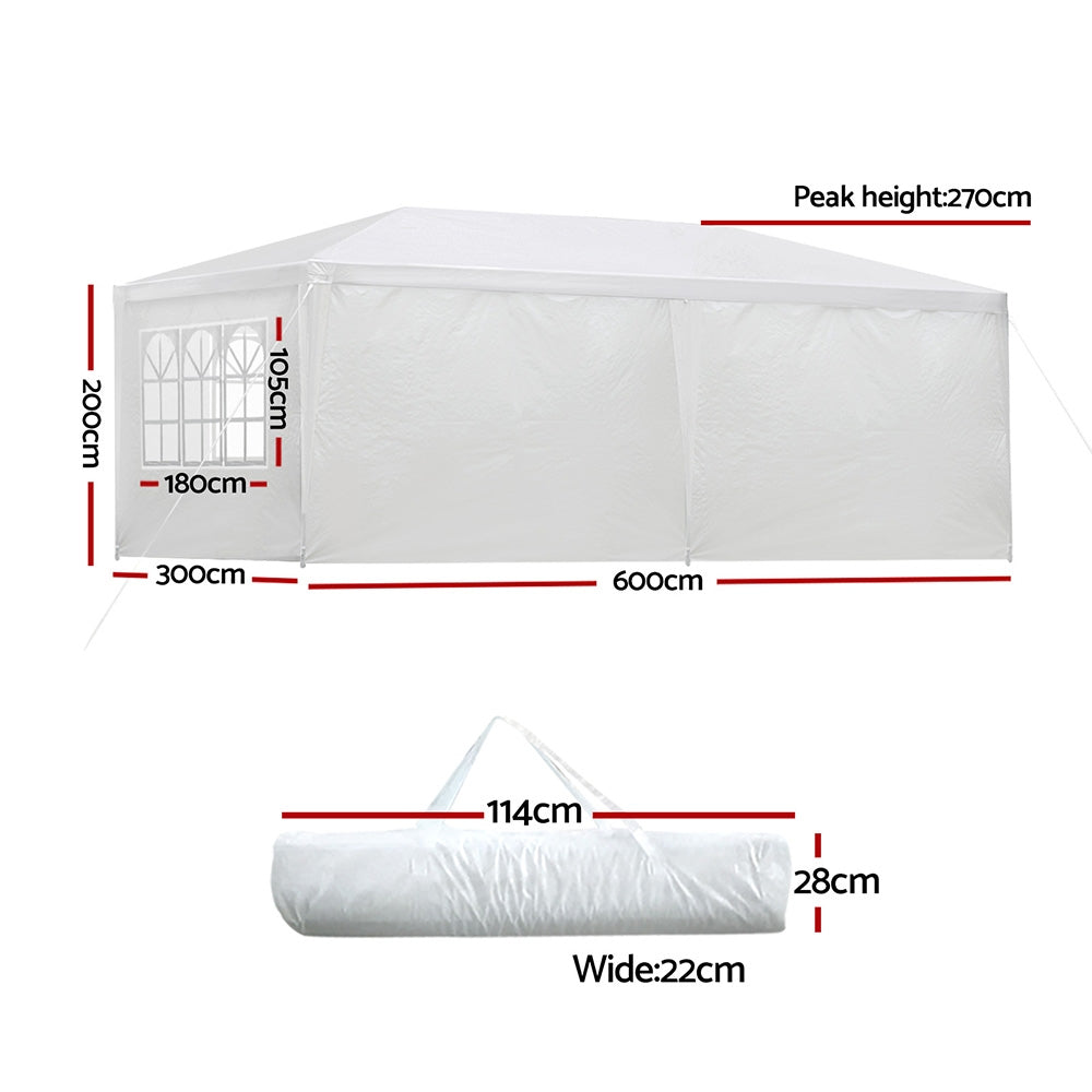 Gazebo | 3x6m | Marquee | Wedding Party Tent | Outdoor Camping | Side Wall Canopy | 6 Panel | White