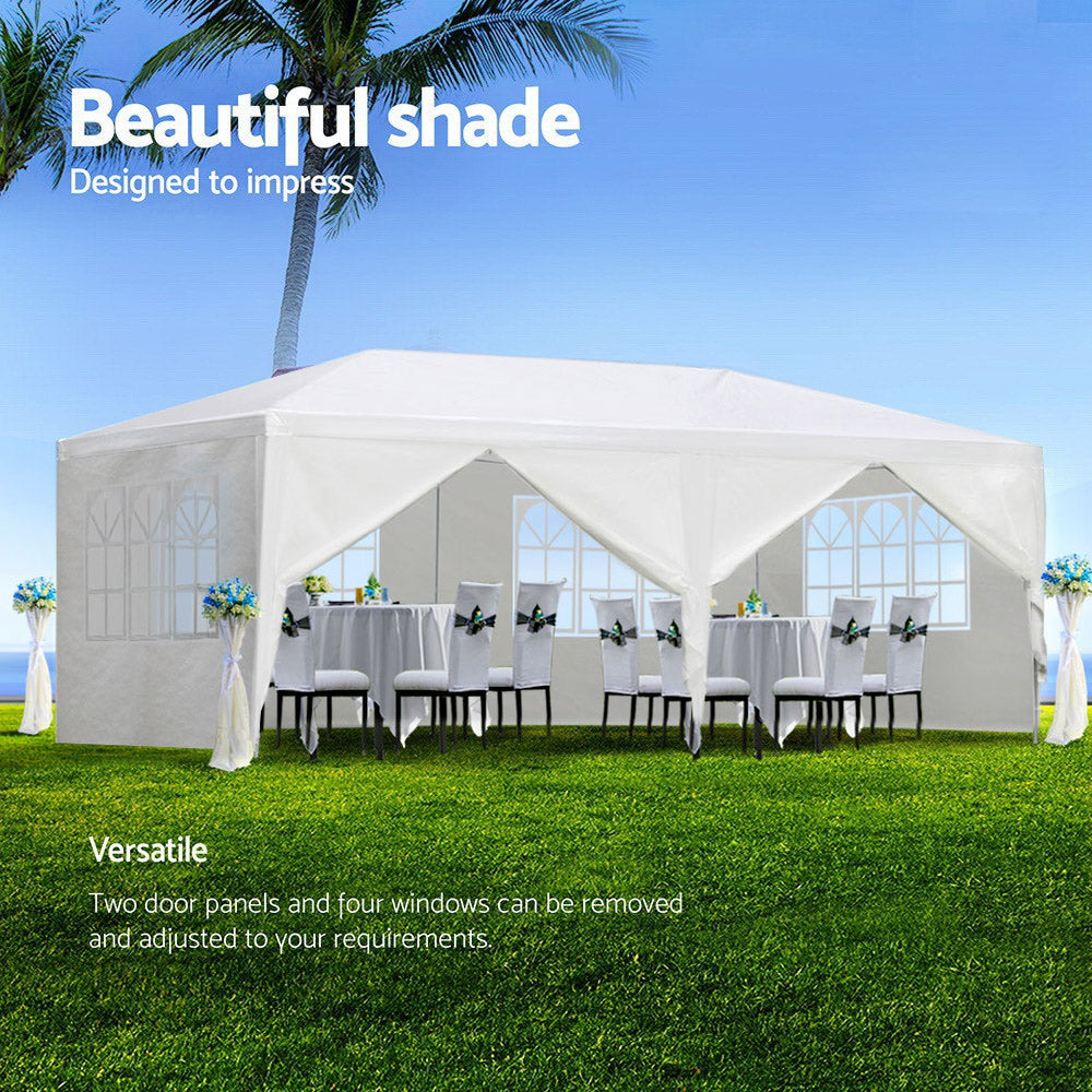 Gazebo | 3x6m | Marquee | Wedding Party Tent | Outdoor Camping | Side Wall Canopy | 6 Panel | White