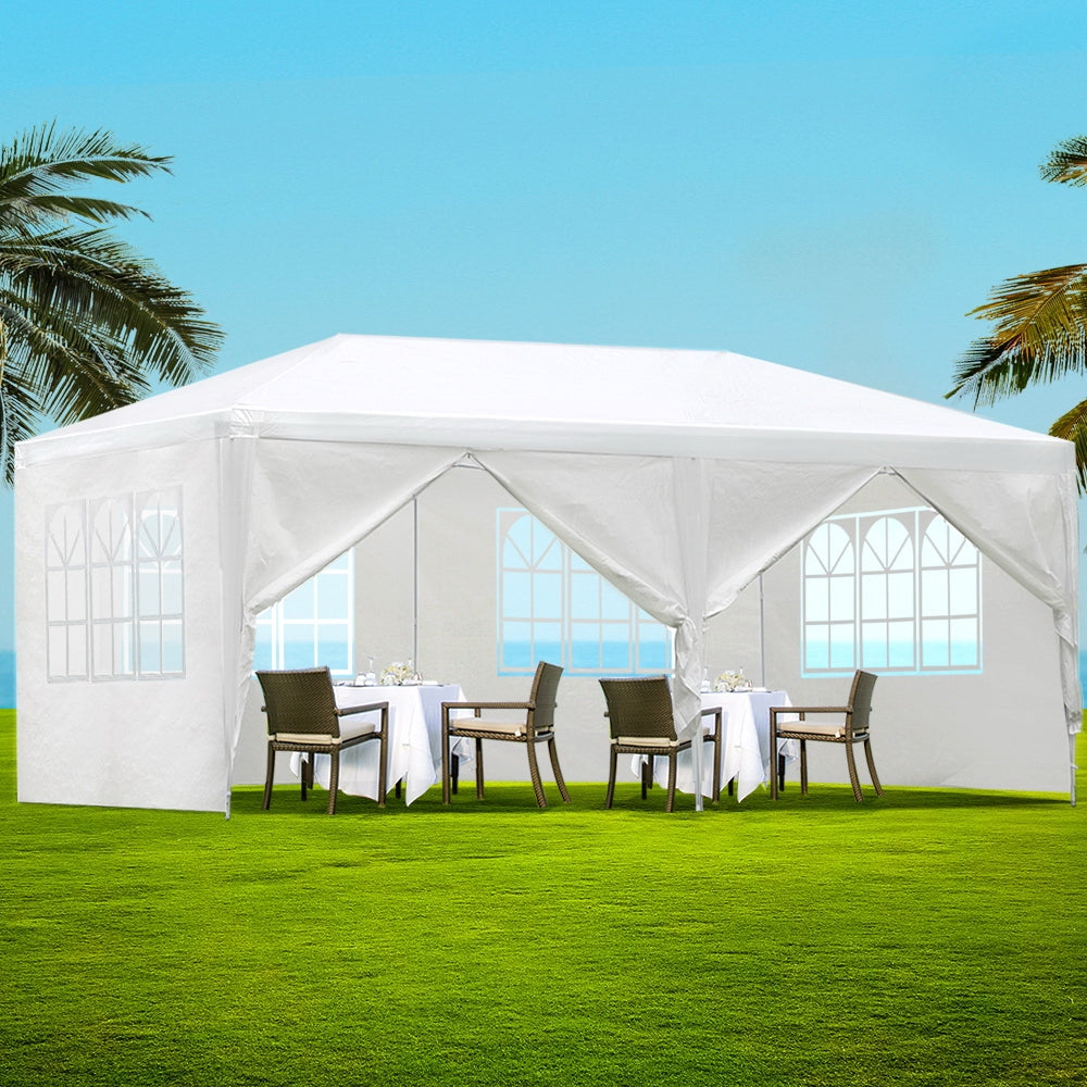 Gazebo | 3x6m | Marquee | Wedding Party Tent | Outdoor Camping | Side Wall Canopy | 6 Panel | White
