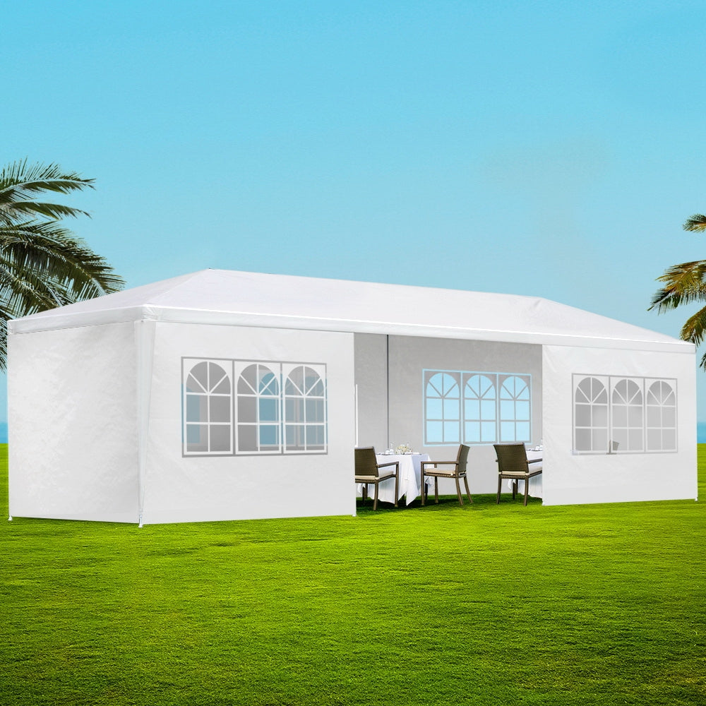 Gazebo | 3x9m | Marquee | Wedding Party Tent | Outdoor Camping | Side Wall Canopy | 8 Panel | White
