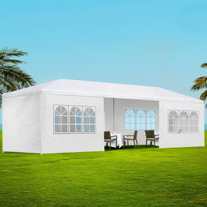 Gazebo | 3x9m | Marquee | Wedding Party Tent | Outdoor Camping | Side Wall Canopy | 8 Panel | White
