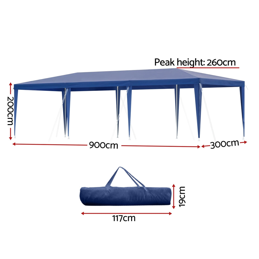 Instahut Gazebo | 3x9m | Wedding Party Marquee Tent | Outdoor Shade | Blue