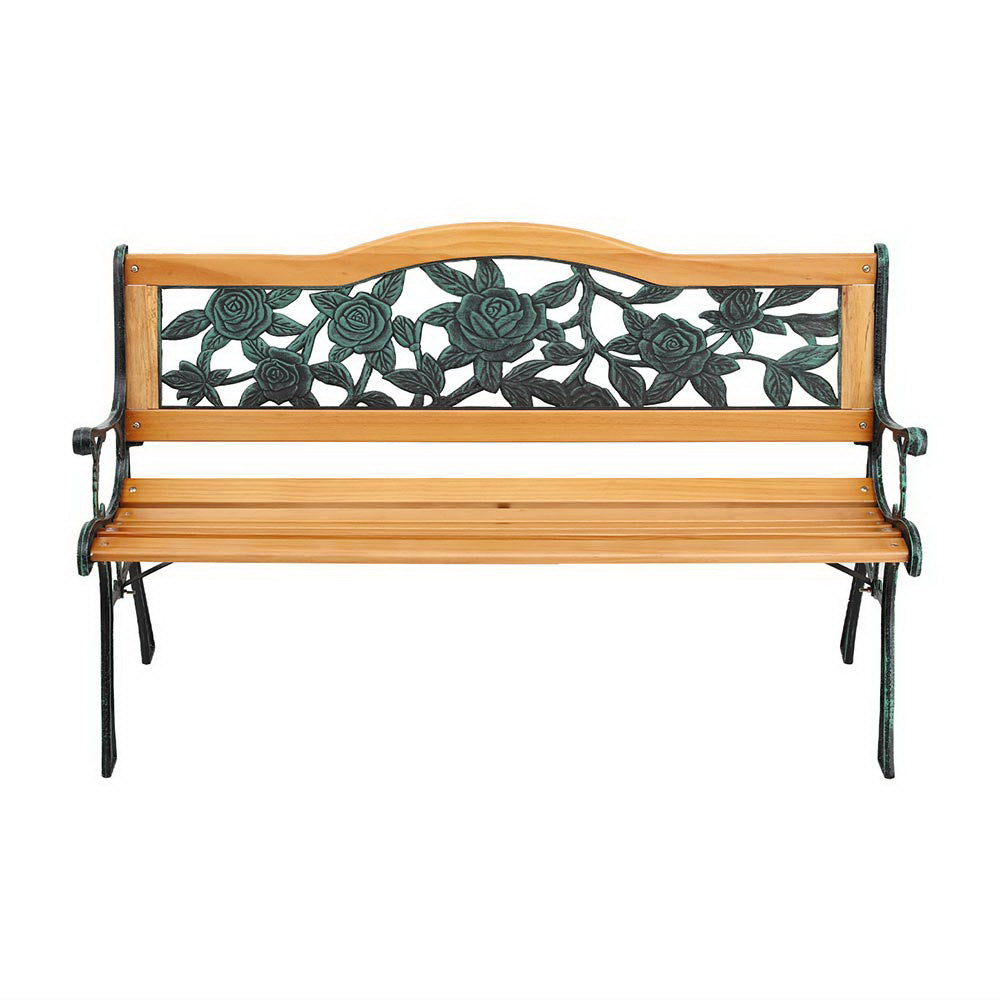 Outdoor Garden Bench Seat | 126cm | Wooden Cast Iron | 3 Seater | Patio Furniture