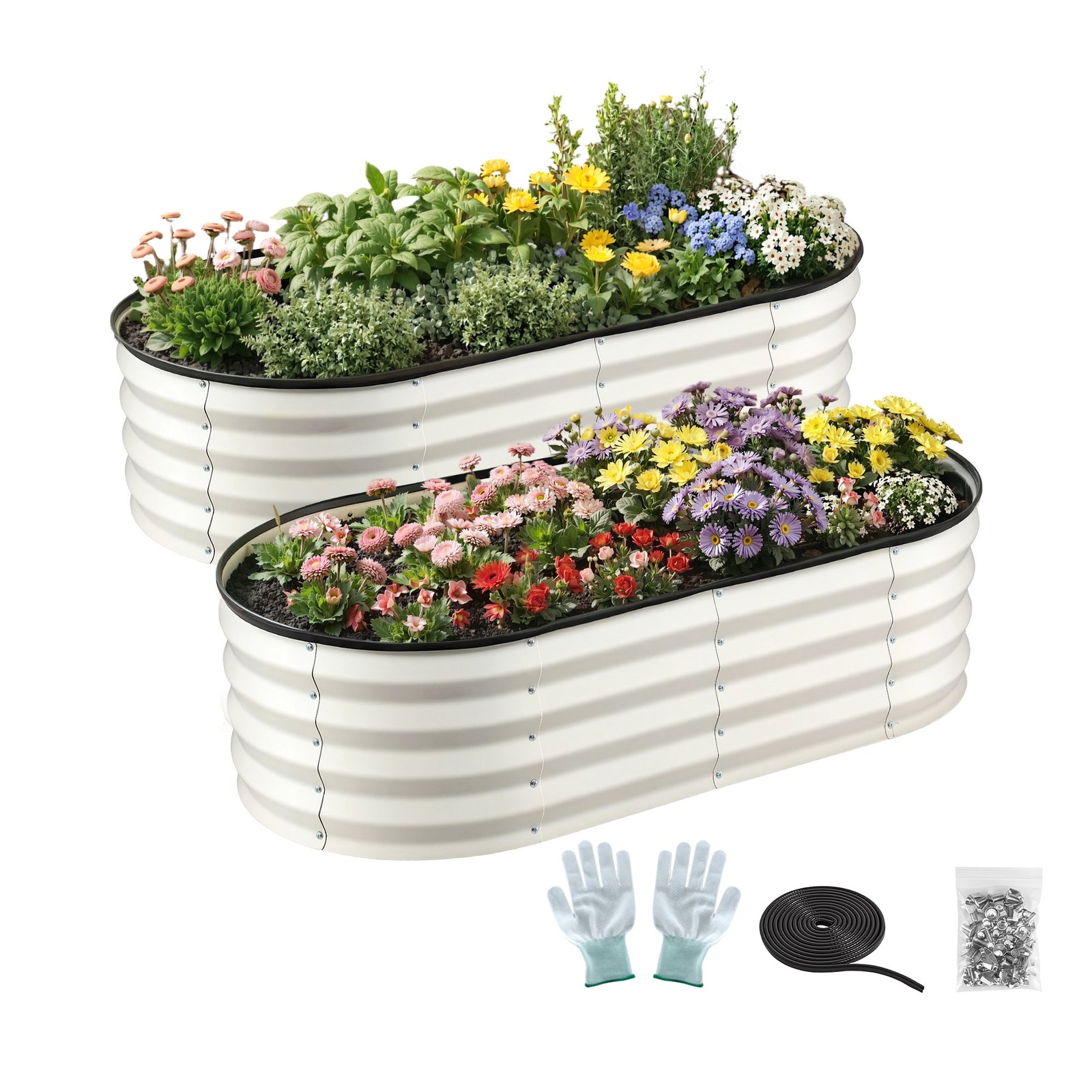 Raised Garden Beds | 2 Pack Galvanised Planter Boxes | 120 x 60 x 30cm | White