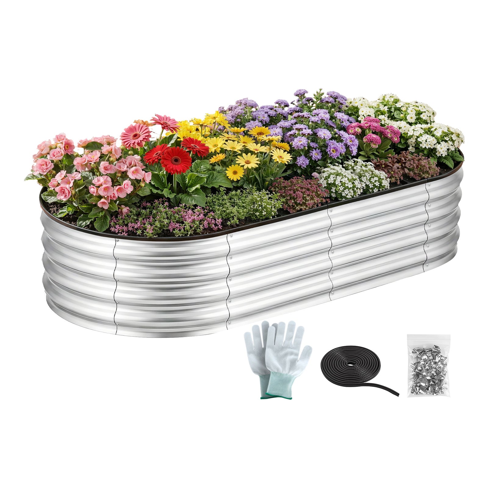 Oval Raised Garden Bed | Galvanised Metal Planter Box | 150 x 70 x 30cm | Silver