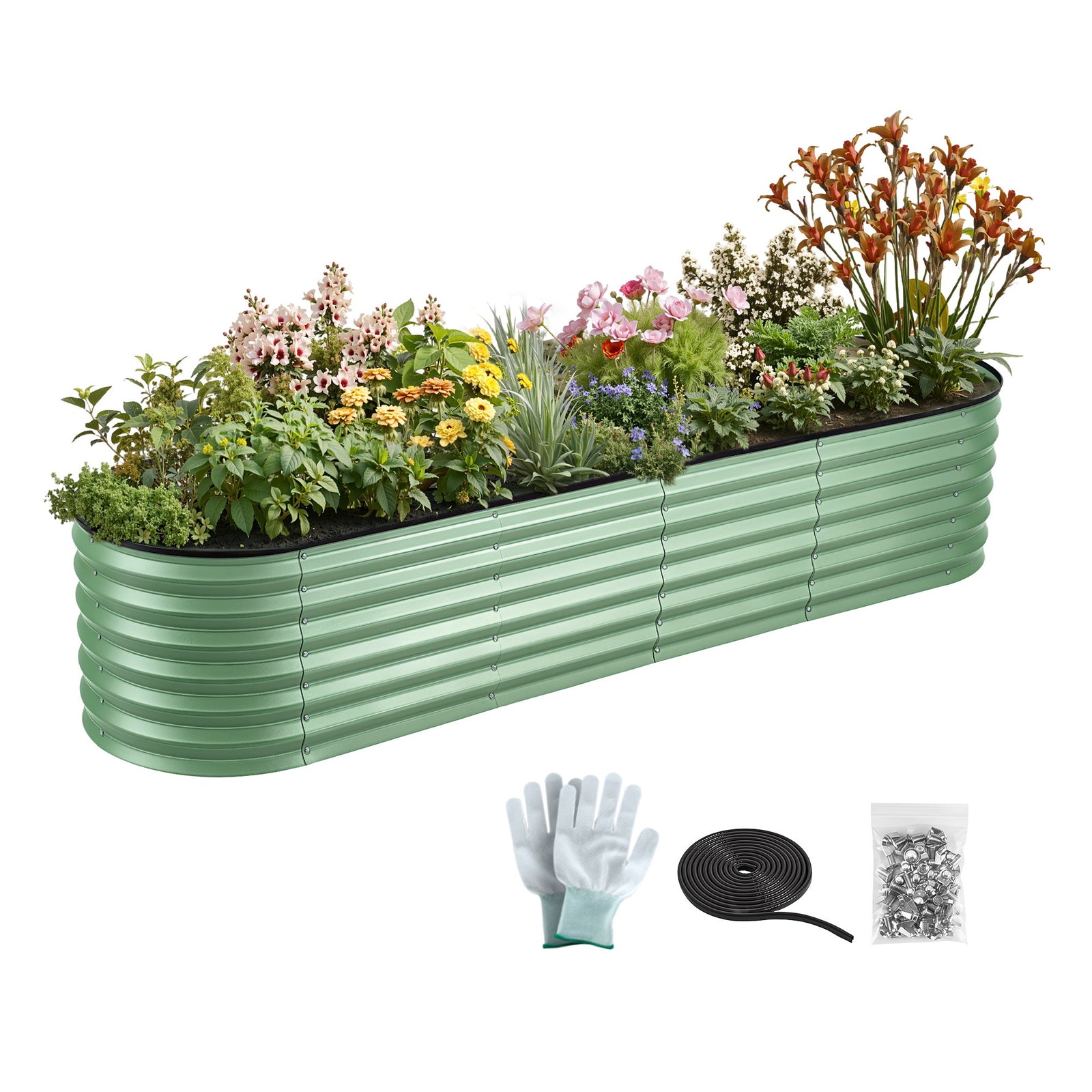 Oval Raised Garden Bed | Galvanised Planter Box | 240 x 60 x 45cm | Green