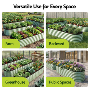 Green Fingers Oval Raised Garden Bed Galvanised Planter Box Rust Resistant 240x60x45cm Green