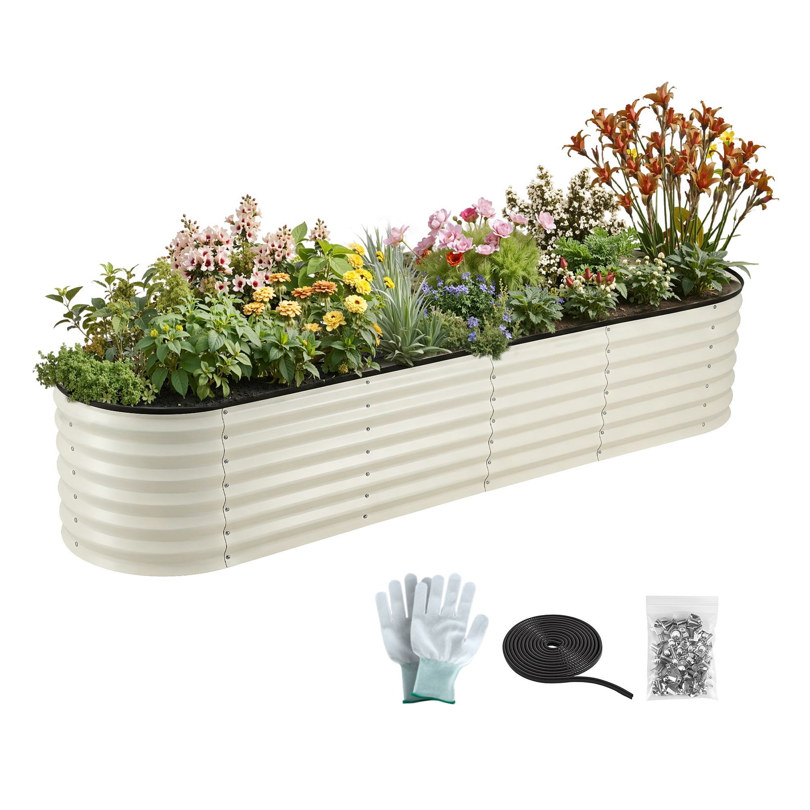 Oval Raised Garden Bed | Galvanised Planter Box | 240 x 60 x 45cm | White