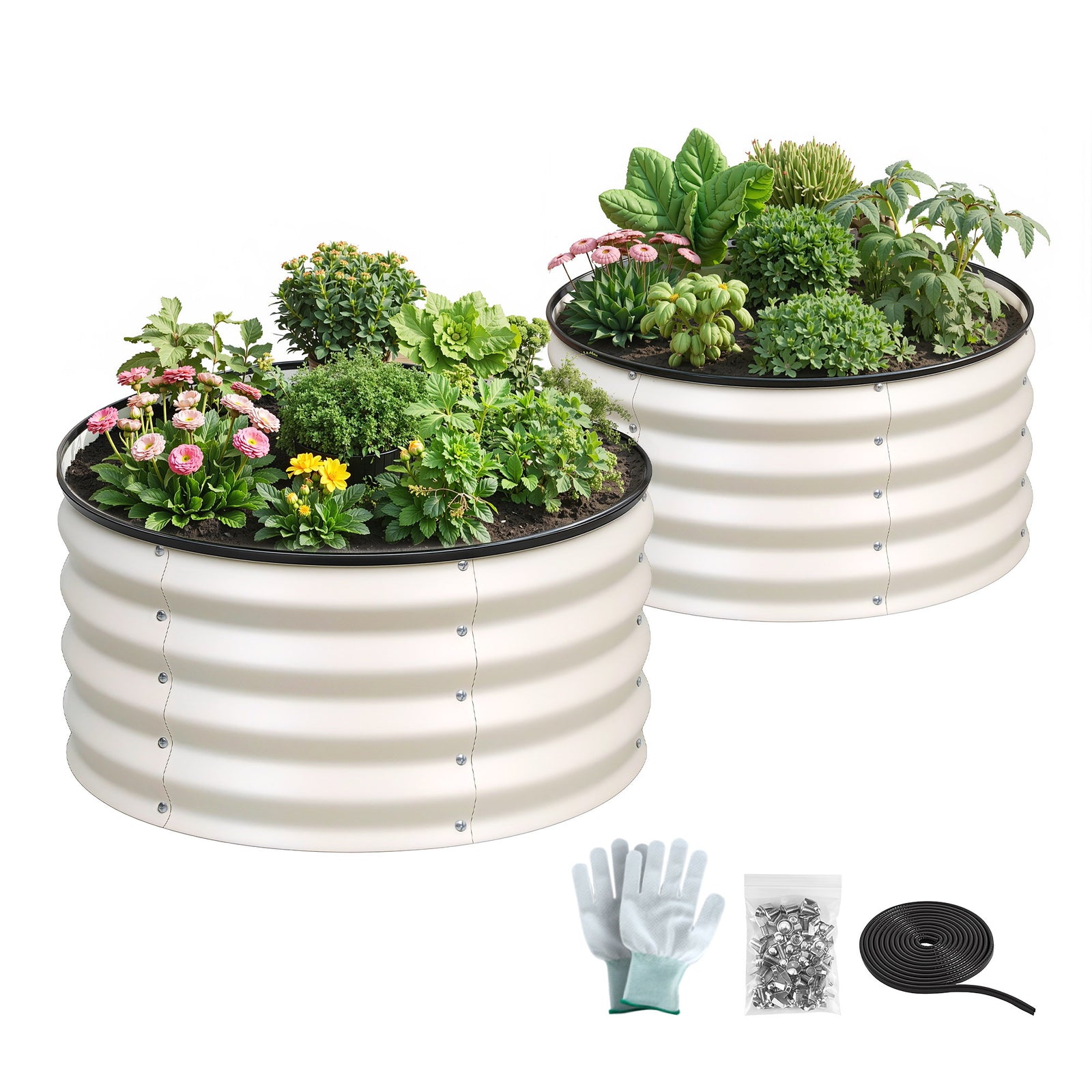 Round Raised Garden Beds | 2 Pack Galvanised Planter Boxes | 60 x 60 x 30cm | White