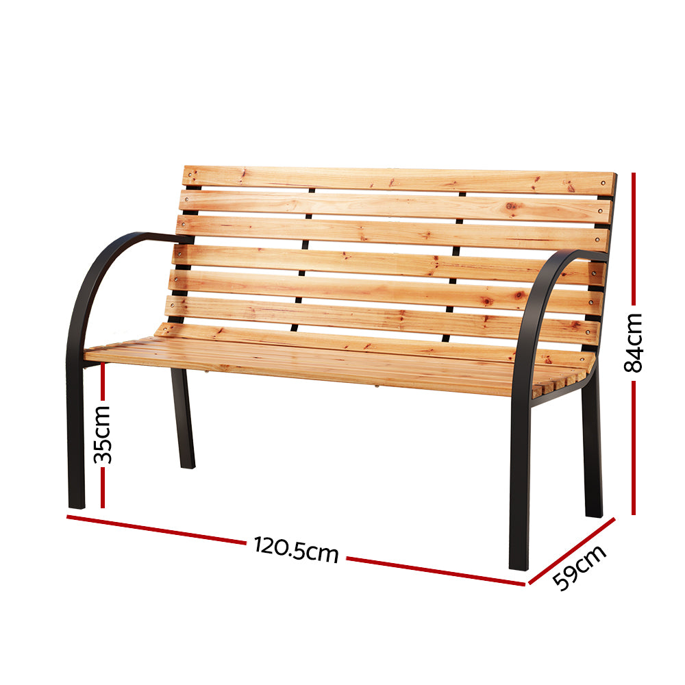 Outdoor Garden Bench Seat | 120cm | Wooden Steel | 2 Seater | Patio Furniture | Natural