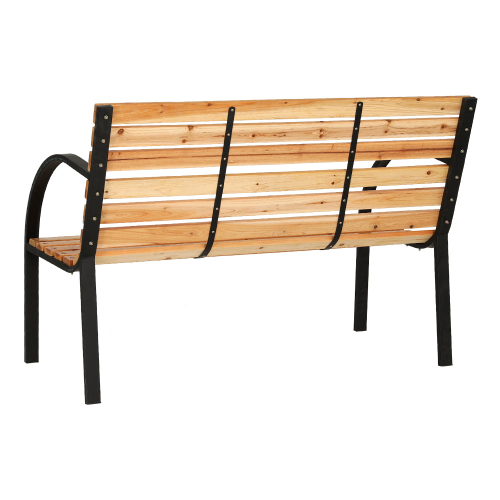 Outdoor Garden Bench Seat | 120cm | Wooden Steel | 2 Seater | Patio Furniture | Natural