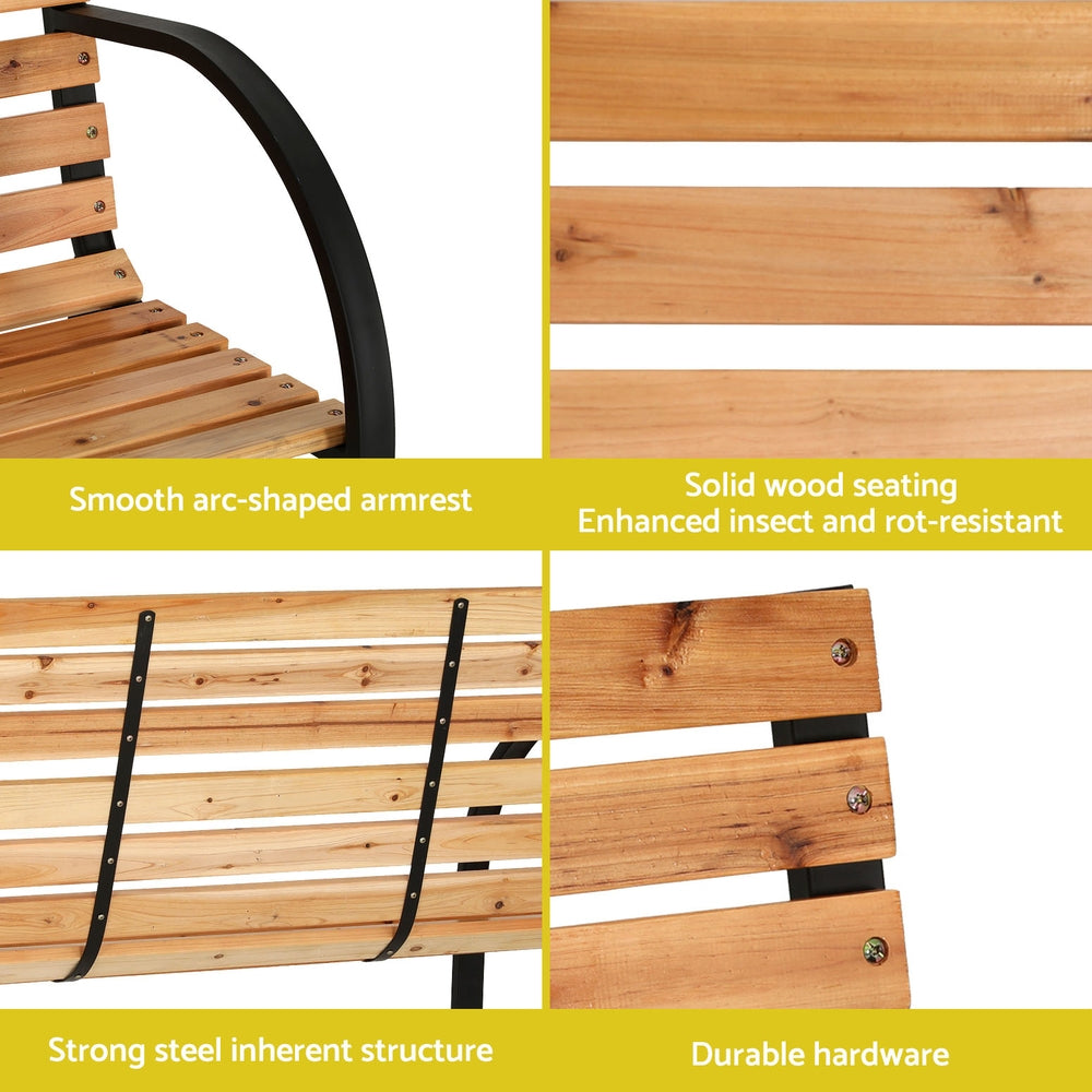 Outdoor Garden Bench Seat | 120cm | Wooden Steel | 2 Seater | Patio Furniture | Natural