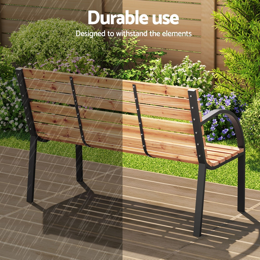 Outdoor Garden Bench Seat | 120cm | Wooden Steel | 2 Seater | Patio Furniture | Natural