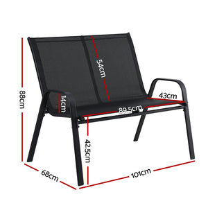 Garden Bench Seat | Steel Outdoor Patio Park Lounge | Black Finish