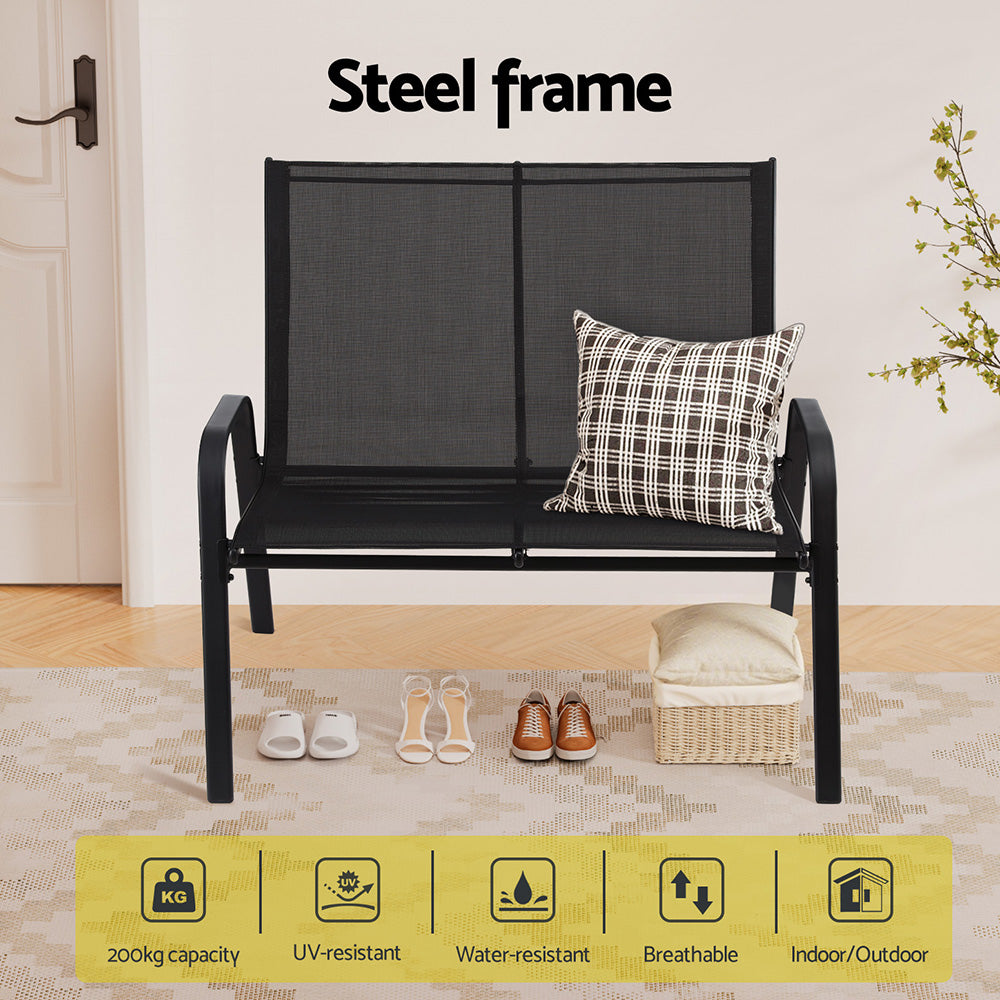 Garden Bench Seat | Steel Outdoor Patio Park Lounge | Black Finish