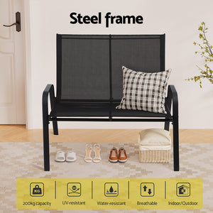 Garden Bench Seat | Steel Outdoor Patio Park Lounge | Black Finish