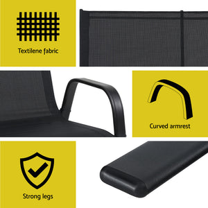 Garden Bench Seat | Steel Outdoor Patio Park Lounge | Black Finish