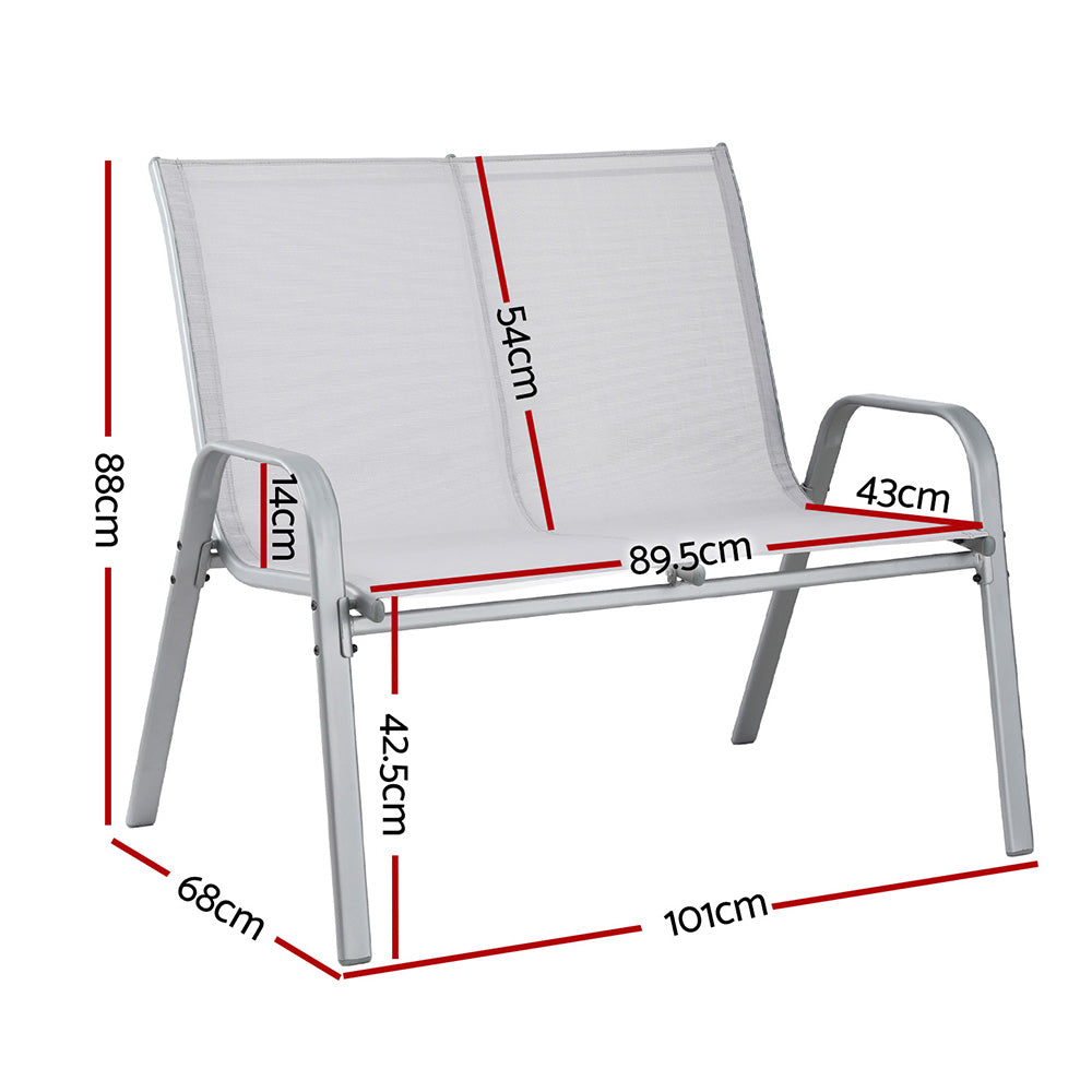 Garden Bench Seat | Steel Outdoor Patio Park Lounge | Grey Finish