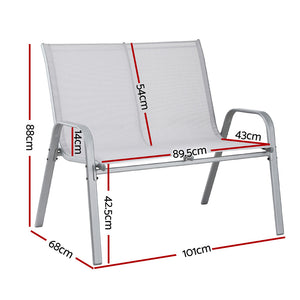 Garden Bench Seat | Steel Outdoor Patio Park Lounge | Grey Finish