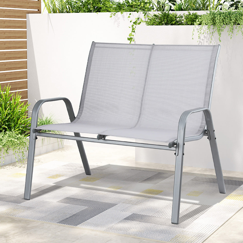 Garden Bench Seat | Steel Outdoor Patio Park Lounge | Grey Finish