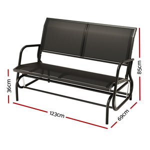 Outdoor Garden Bench Seat | Swing Glider Rocking | 2 Seater | Patio Furniture | Black