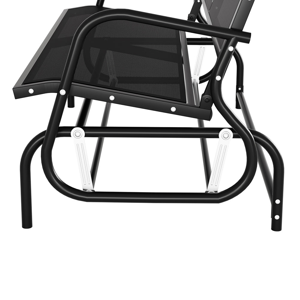 Outdoor Garden Bench Seat | Swing Glider Rocking | 2 Seater | Patio Furniture | Black