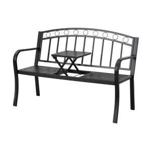 Outdoor Garden Bench Seat | Loveseat | Steel Foldable Table | Black