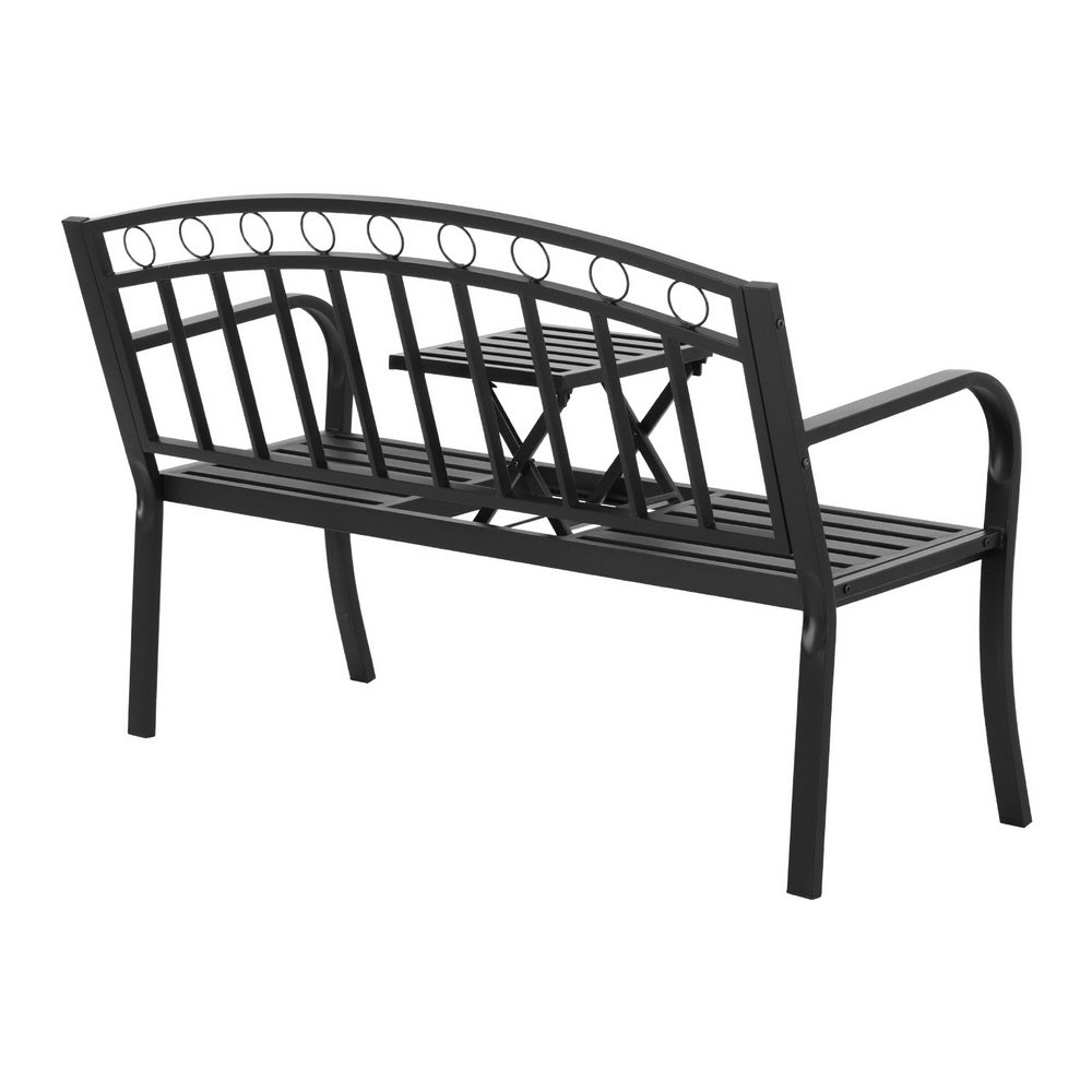 Outdoor Garden Bench Seat | Loveseat | Steel Foldable Table | Black