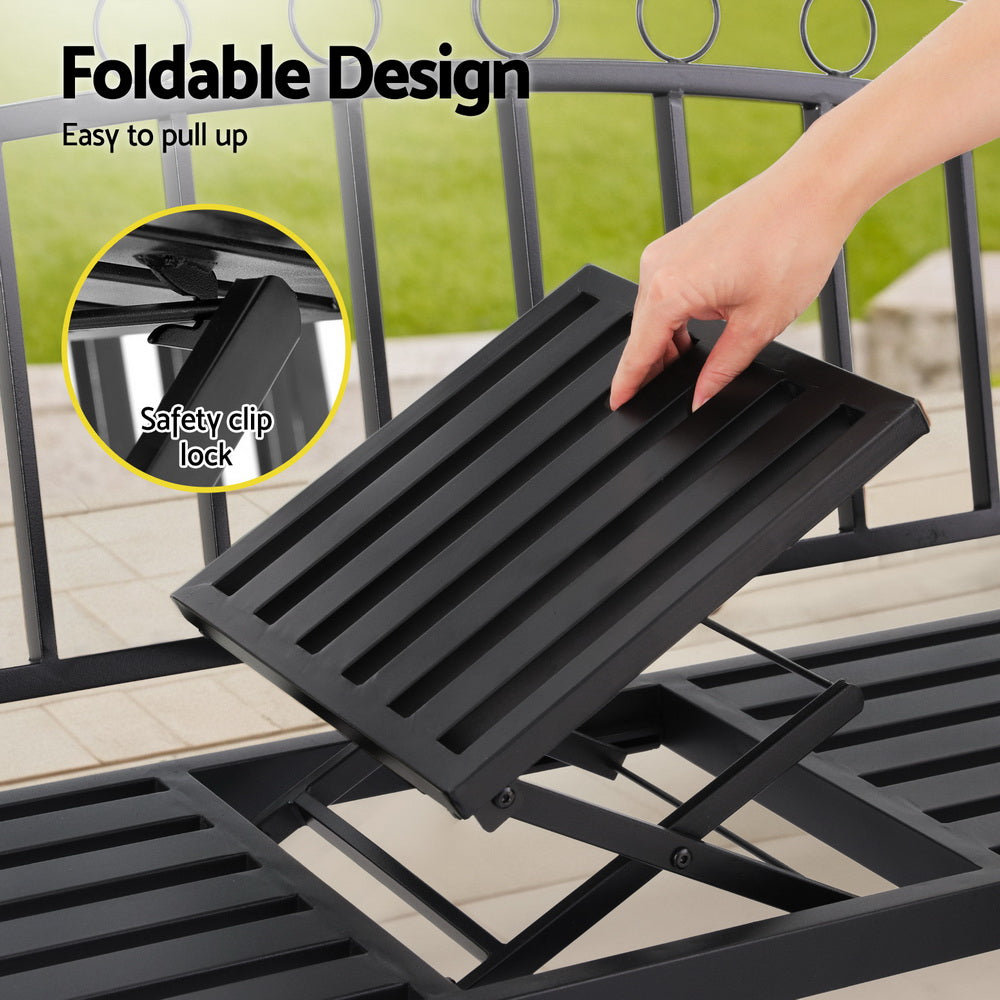 Outdoor Garden Bench Seat | Loveseat | Steel Foldable Table | Black