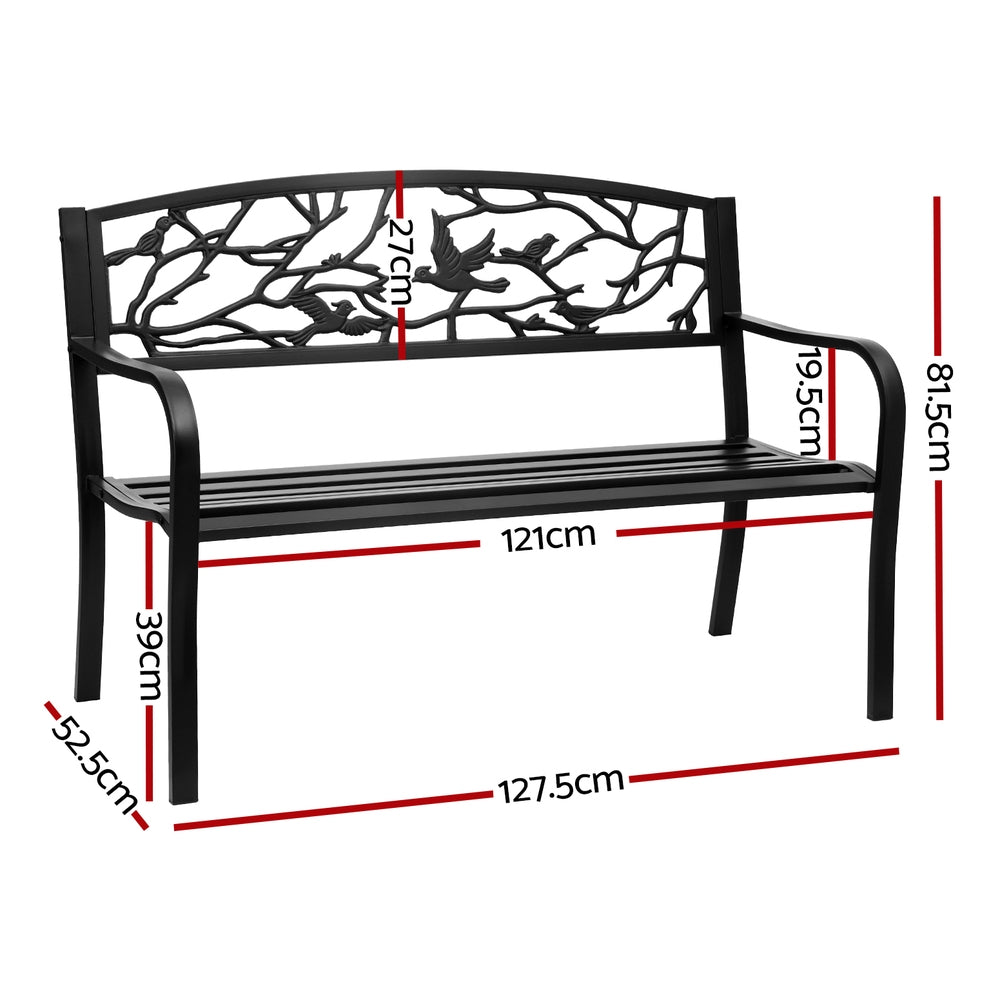 Gardeon Outdoor Bench | 3 Seater | Garden Steel Furniture | Black