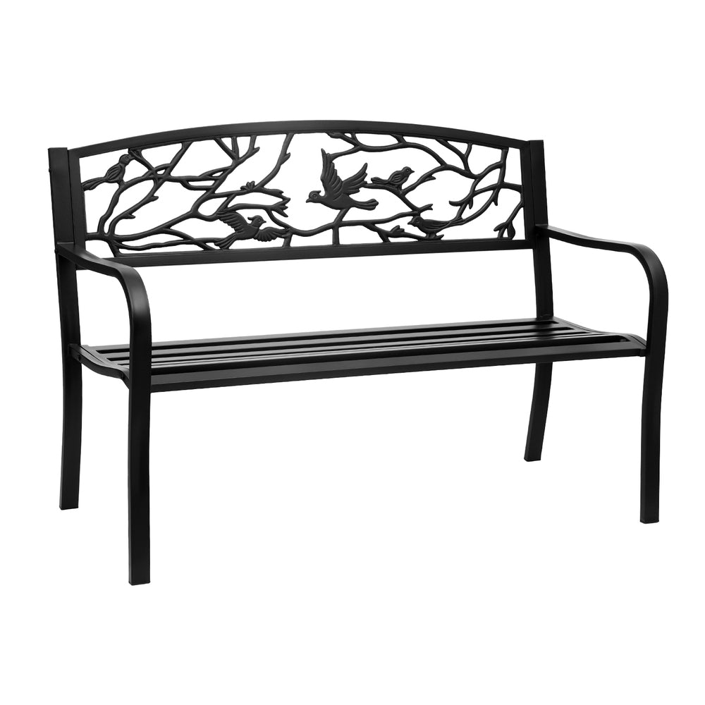 Gardeon Outdoor Bench | 3 Seater | Garden Steel Furniture | Black