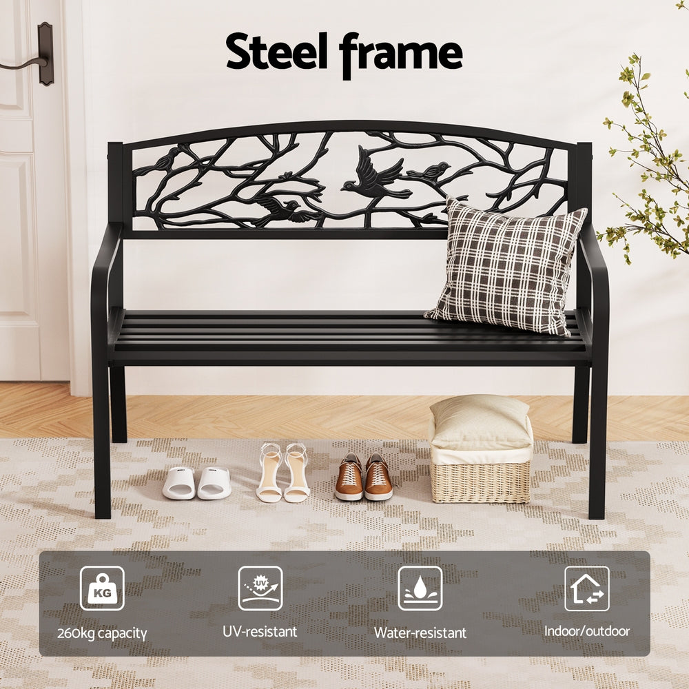 Gardeon Outdoor Bench | 3 Seater | Garden Steel Furniture | Black