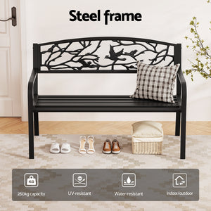 Gardeon Outdoor Bench | 3 Seater | Garden Steel Furniture | Black