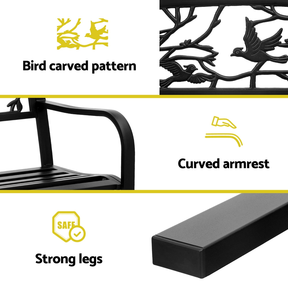 Gardeon Outdoor Bench | 3 Seater | Garden Steel Furniture | Black